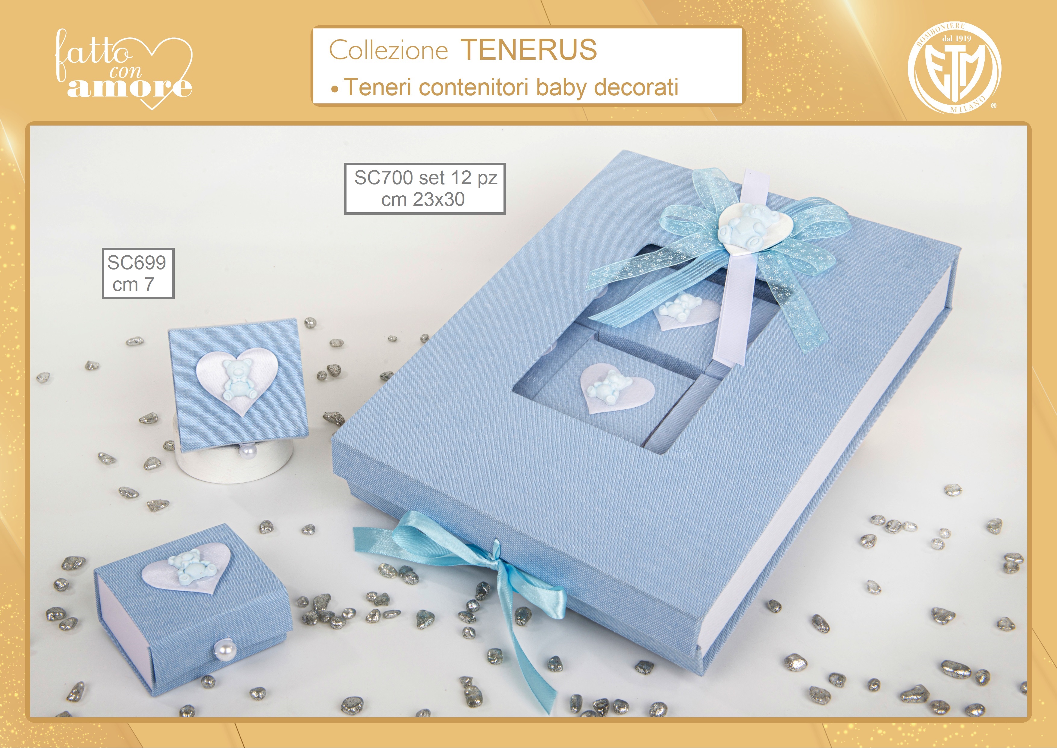 CONTENITORI PORTACONFETTI BABY DECORATI ROSA O AZZURRO - 12 PEZZI